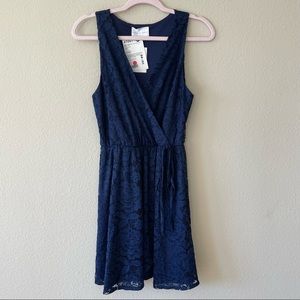 French Grey Lace Dress - Dark Blue - Small